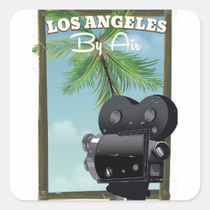 Sticker Carré Affiche de voyage de Los Angeles Movie Camera