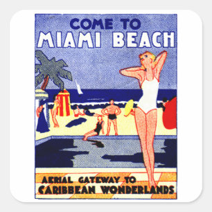 Sticker Carré Affiche de voyage de Miami Beach 1925