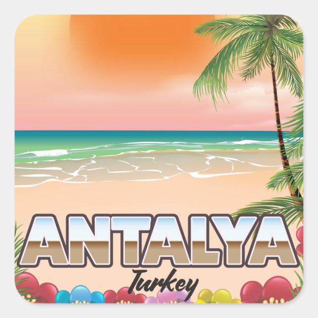 Sticker Carré Affiche de voyage de plage d'Antalya Turquie (Devant)