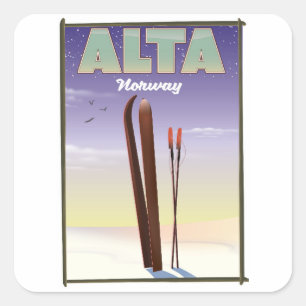 Sticker Carré Affiche de voyage de ski ALTA Norvège