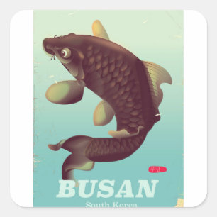 Sticker Carré Affiche de voyage de style vintage Busan Corée du