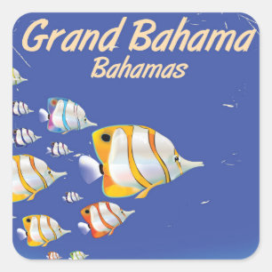 Sticker Carré Affiche de voyage dessin animé Grand Bahama