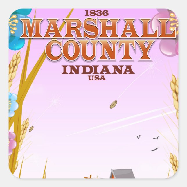 Sticker Carré Affiche de voyage du comté de Marshall '1836' Indi (Devant)