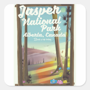 Sticker Carré Affiche de voyage du parc national Jasper, Canada