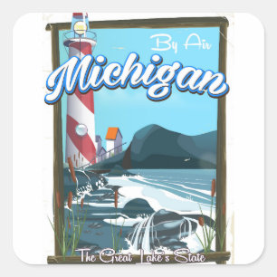 Sticker Carré Affiche de voyage du phare du Michigan !