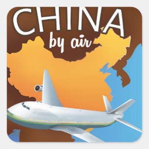 Sticker Carré Affiche de voyage en Chine par avion