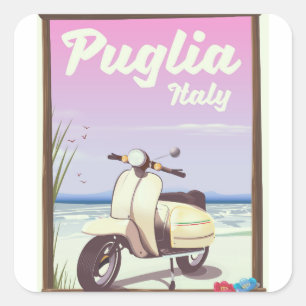 Sticker Carré Affiche de voyage en Pouilles Italie.
