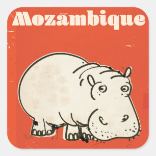 Sticker Carré Affiche de voyage hippopotame Mozambique