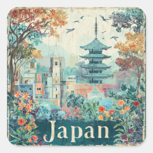 Sticker Carré Affiche de voyage Japon