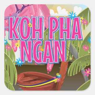 Sticker Carré Affiche de voyage Koh Pha Ngan Thaïlande