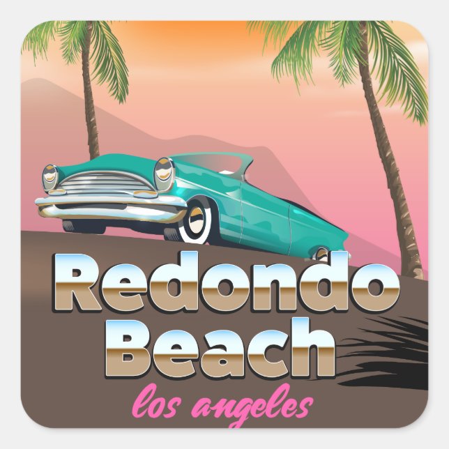 Sticker Carré Affiche de voyage Redondo Beach LA (Devant)