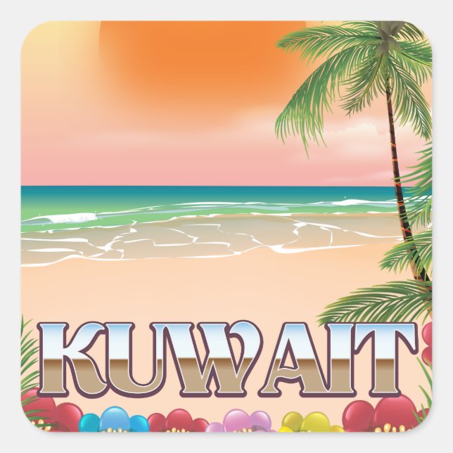 Sticker Carré affiche de voyage sur la plage de kuwait (Devant)