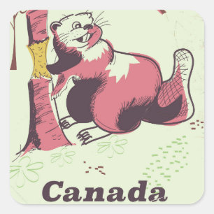 Sticker Carré Affiche de voyage vintage castor Canada