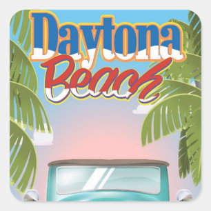 Sticker Carré Affiche de voyage vintage de Daytona Beach, Florid