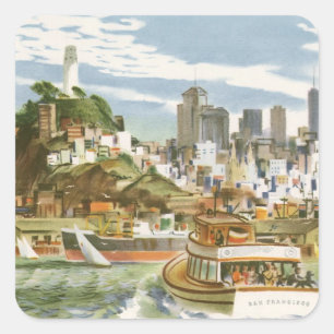 Sticker Carré Affiche de voyage vintage de la baie de San Franci