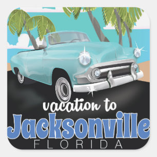Sticker Carré Affiche de voyage vintage Jacksonville, Floride, É