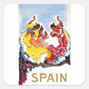 Sticker Carré Affiche vintage de voyage de danseurs de flamenco