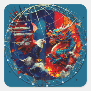 Sticker Carré Affrontement États-Unis-Chine