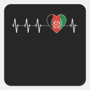 Sticker Carré Afghan Heartbeat I Love Afghanistan Flag Heart