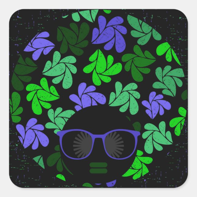 Sticker Carré Afro Diva Vert & Bleu (Devant)