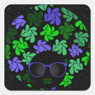 Sticker Carré Afro Diva Vert & Bleu