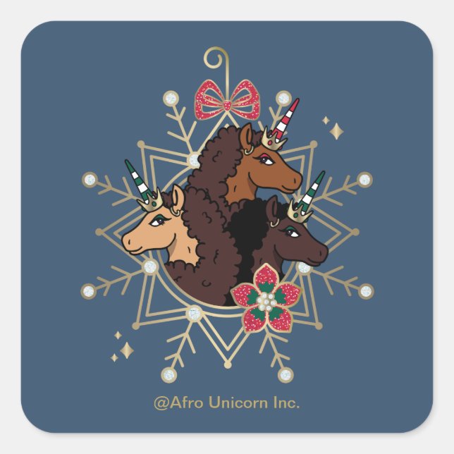 Sticker Carré Afro Unicorn Festive Vacances Magique (Devant)