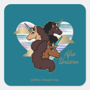 Sticker Carré Afro Unicorn Trio Coeur Design