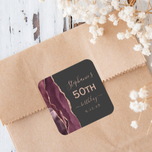 Sticker Carré Agate Bourgogne Rose Or Foncé 50e Anniversaire