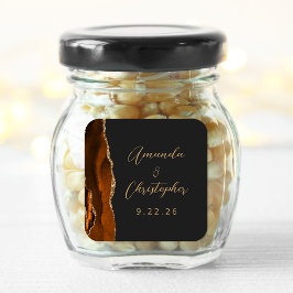 Sticker Carré Agate Burnt Orange Gold Script Mariage foncé