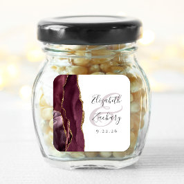 Sticker Carré Agate Géode Script Mariage Or Bourgogne