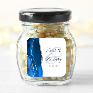 Sticker Carré Agate Geode Script Royal Blue Silver Mariage