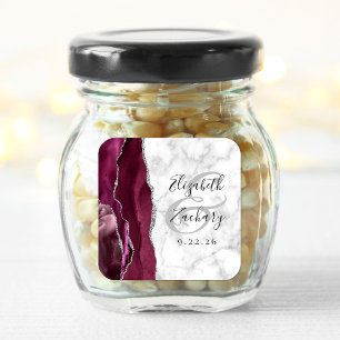 Sticker Carré Agate Marbre Bourgogne Argent Mariage Script