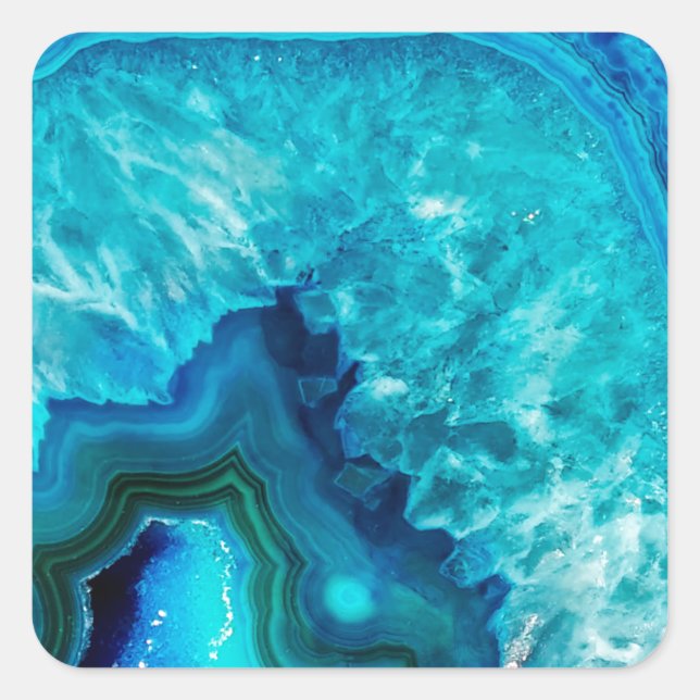 Sticker Carré Agate moderne en marbre bleu (Devant)