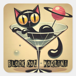 Sticker Carré Âge atomique Futuriste de l'espace Noir Cat Martin