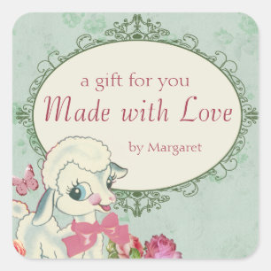 Sticker Carré agneau mignon laine de mouton tricot crochet béb