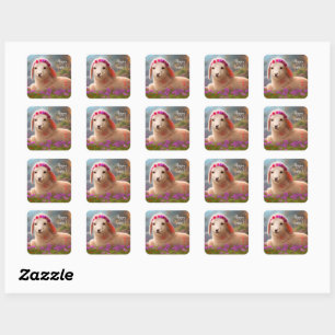 Sticker Carré Agneau pâque mignon avec fleurs -