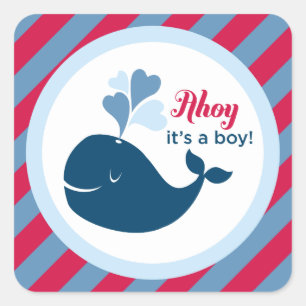 Sticker Carré Ahoy, C'est un Baby shower rouge garçon et bleu ma
