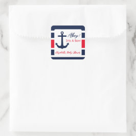 Sticker Carré Ahoy C'est un garçon ! Baby shower nautique