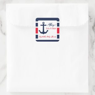 Sticker Carré Ahoy C'est un garçon ! Baby shower nautique