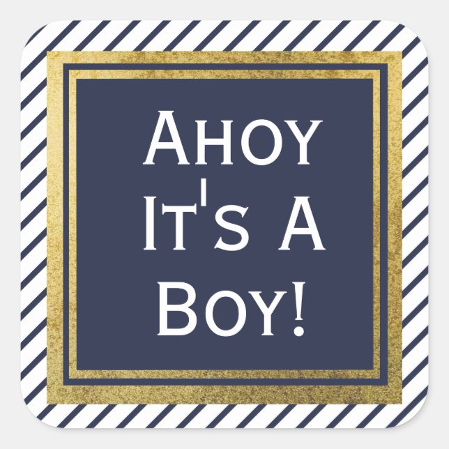 Sticker Carré Ahoy C'Est Un Garçon Baby shower Nautique (Devant)