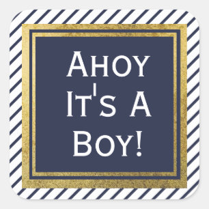 Sticker Carré Ahoy C'Est Un Garçon Baby shower Nautique