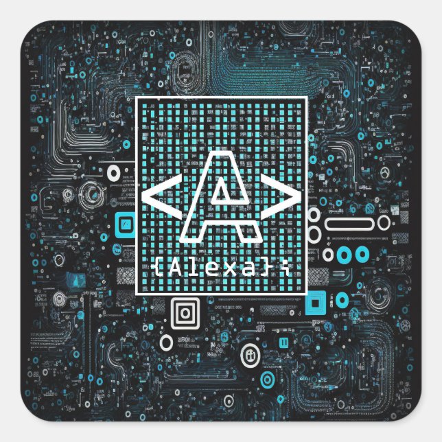 Sticker Carré Ai - Technologie - Monogramme de codage - Lettre A (Devant)