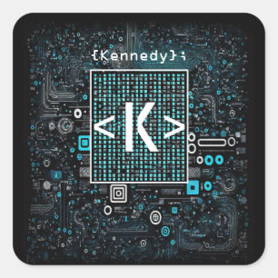 Sticker Carré Ai - Technologie - Monogramme de codage - Lettre K