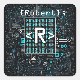 Sticker Carré Ai - Technologie - Monogramme de codage - Lettre R
