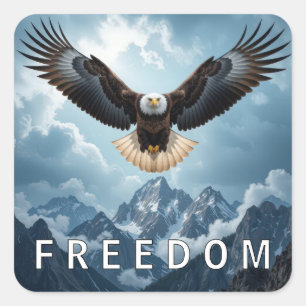 Sticker Carré Aigle Bald Avec Texte LIBERTÉ