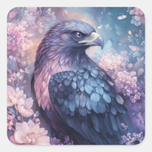 Sticker Carré Aigle céleste parmi les fleurs et les étoiles