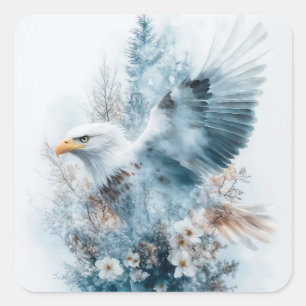Sticker Carré Aigle Éthéré dans une Forêt de Rêve