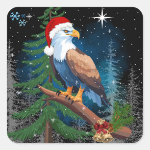 Sticker Carré Aigle portant le chapeau du Père Noël