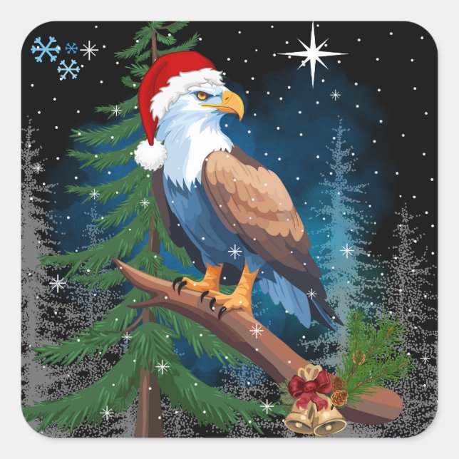 Sticker Carré Aigle portant le chapeau du Père Noël (Devant)