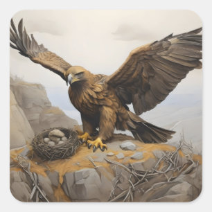 Sticker Carré aigle royal au nid